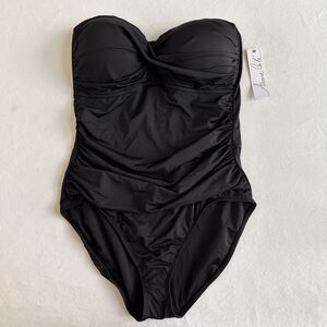 NEW Anne Cole Black Twist Strapless Swimsuit Size 14 Women’s One Piece